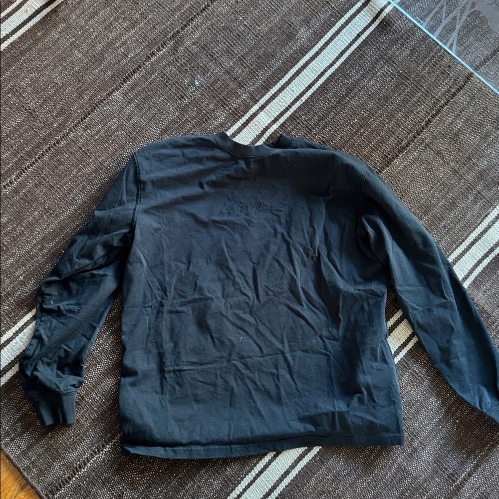 YOHJI YAMAMOTO Black Grey Logo Cotton Crew Neck Pullover - Picture 2 of 4